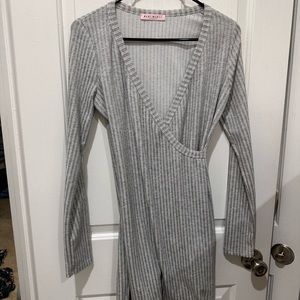Long Sleeve Ribbed Crossover Dress